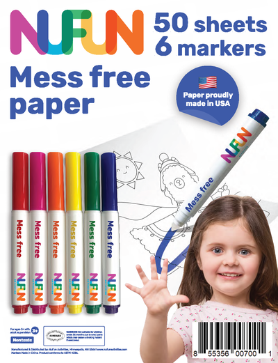 Mess Free Coloring - Blank Printable Sheets Set (6 Markers Included)